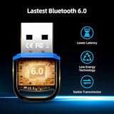Bluetooth 6.0 Usb Adapter For Pc Desktop Laptop - Pre-Installed Driver, Plug And Play, Windows 11/10/8.1/7 Compatible - Wireless Dongle For Headset, Speaker, Keyboard, Mouse, Printer, Controller