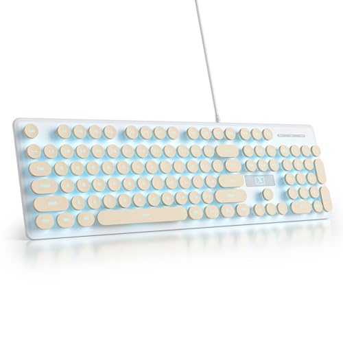 Typewriter Keyboard 104-Key Punk Gaming Retro Keyboard Led Ice Blue Backlit Cute Keyboard With Wired Usb Suitable For Pc/Win/Mac/Laptop Computer Keyboard (Khaki)