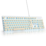 Typewriter Keyboard 104-Key Punk Gaming Retro Keyboard Led Ice Blue Backlit Cute Keyboard With Wired Usb Suitable For Pc/Win/Mac/Laptop Computer Keyboard (Khaki)