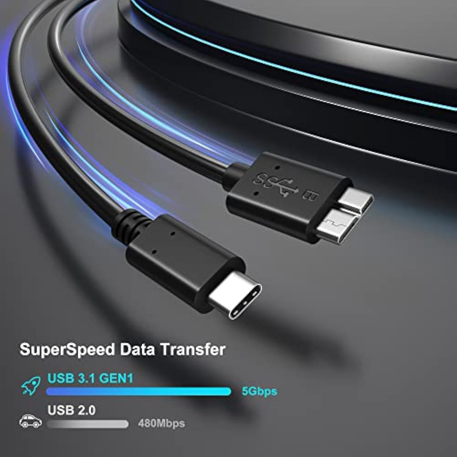 Short Micro B To Usb C Cable, 8 Inch External Hard Drive Cord Usb 3.1 Gen1 Fas