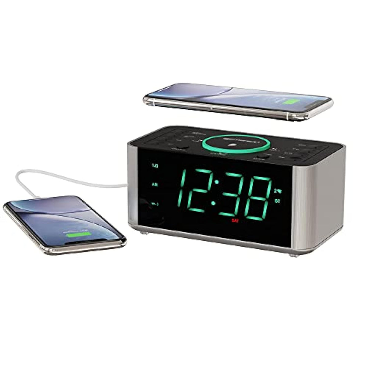 Emerson ER100202 Smartset Dual Alarm Clock Radio with USB Port and QI Wireless Phone Charger with Bluetooth, All Qi Compatible Phones