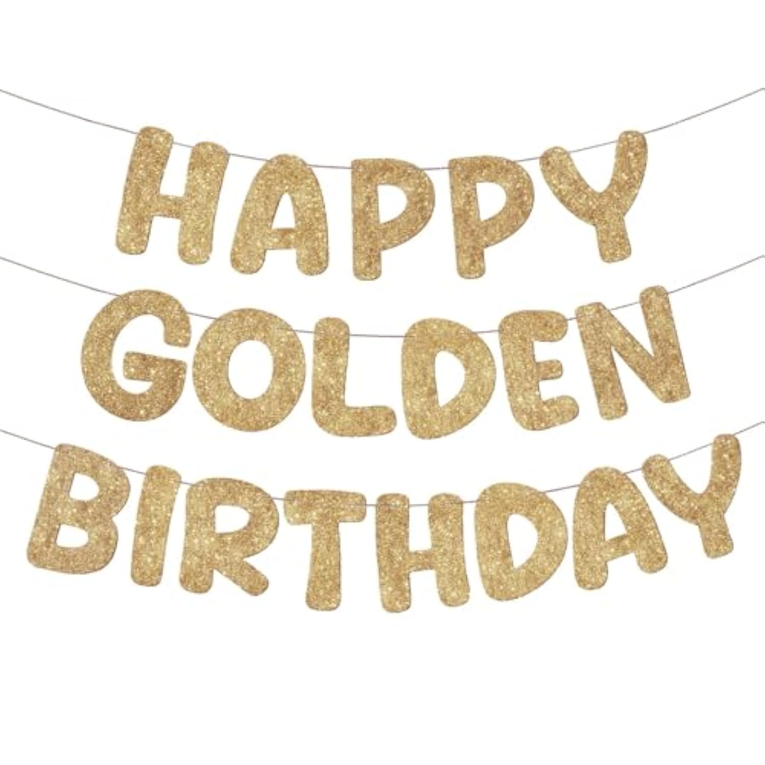 Pre Strung Happy Golden Birthday Banner Glitter Stay Golden Party Decorations For 5Th, 21St, 24Th, 25Th, 28Th, 30Th, 50Th, 60Th Birthdays Sign For Men Women Boy Girls (Champagne Gold)