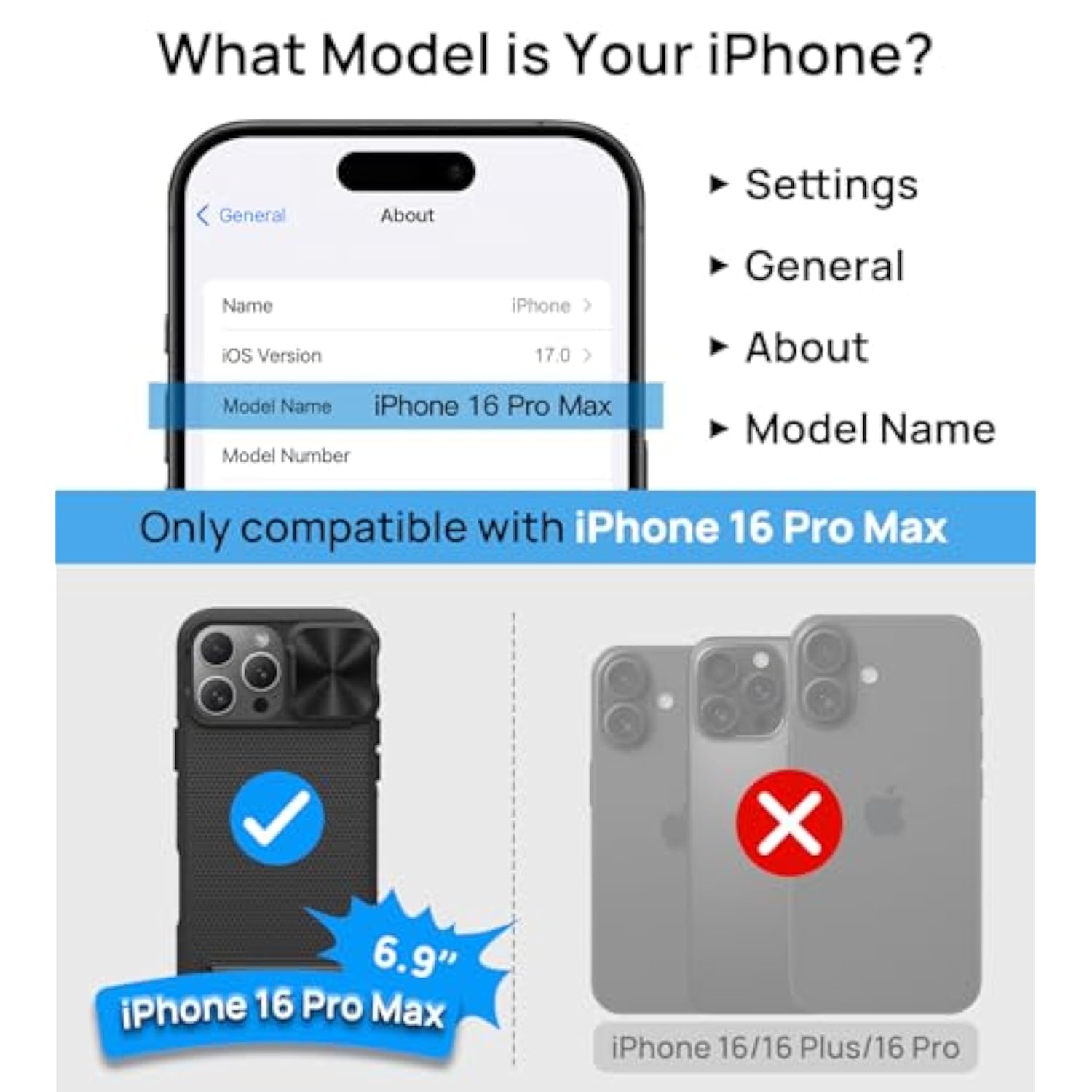 For Iphone 16 Pro Max Case With Screen Protector & Stand, Slide Camera Cover, Slim Thin, Compatible With Magsafe, Military Grade Drop Proof, Women Men Magnetic Case For Iphone 16 Pro Max, Black