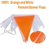 100Ft Orange White Pennant Banner Flags Fabric Triangle Bunting for Party Decor