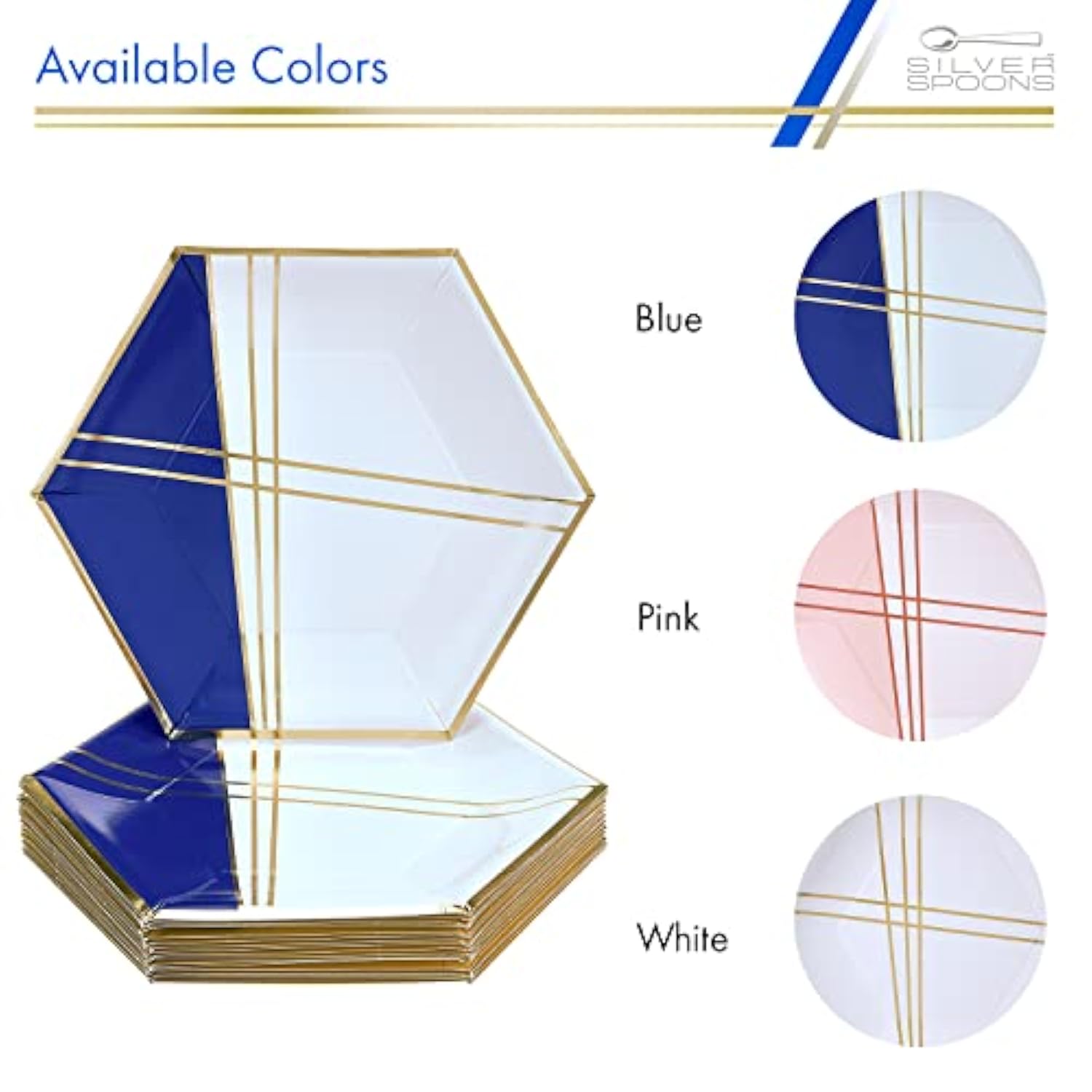 Hexagon Design Disposable Paper Plates (18 Pc) Heavy Duty Paper Plates 10 Inch, Disposable Party Dinnerware For Birthday, Dinner Plates For Baby Showers, Weddings & Events, Blue