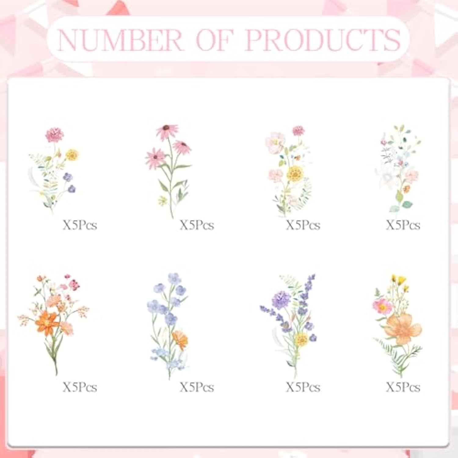 40pcs Wildflower Cupcake Toppers for Baby Shower & Birthday Cake Decorations