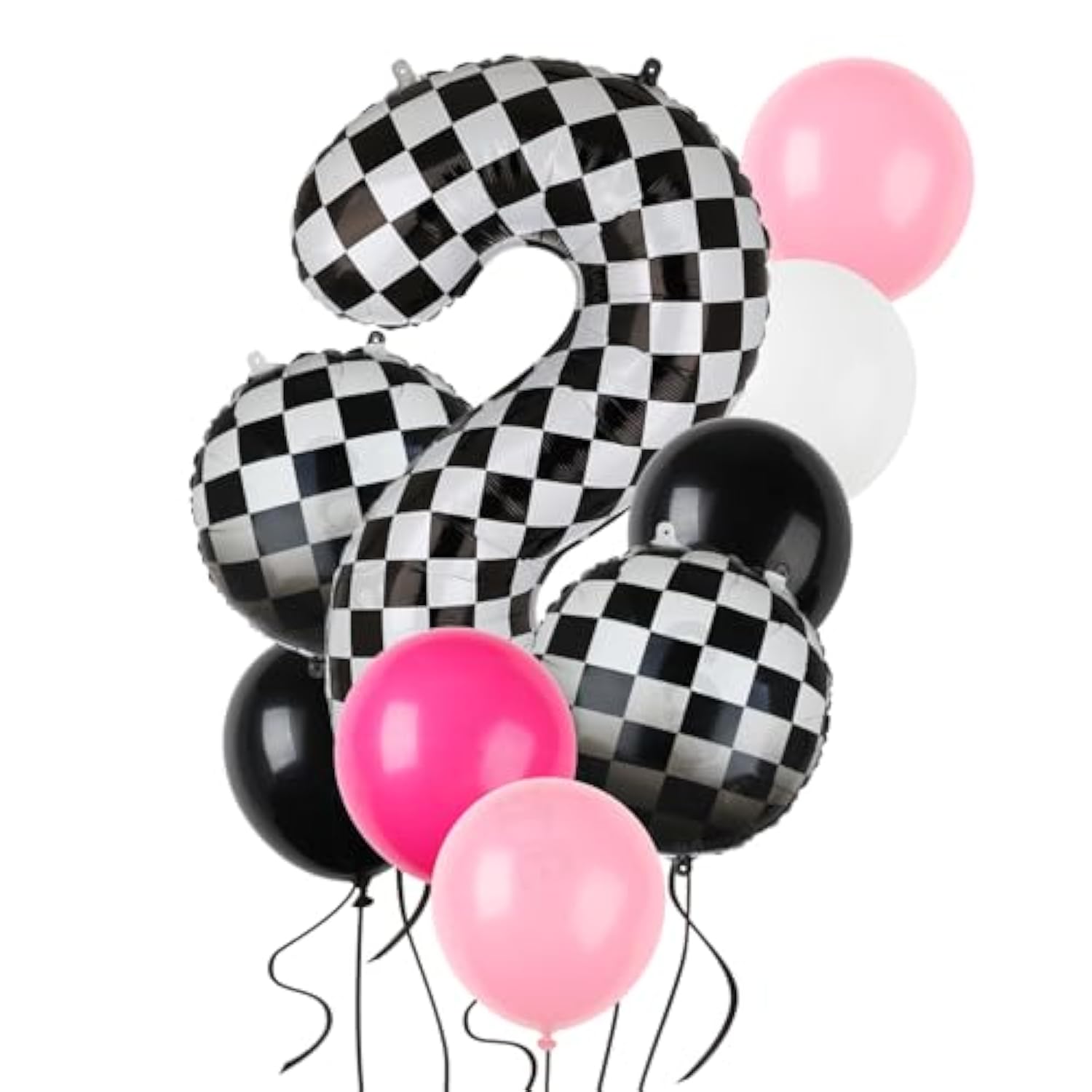 Race Car Balloon Bundle Pink Black 40 Inch Checkered Number Balloon 2 Black And White Race Car Latex Balloon Girls Two Fast Race Car 2Nd Birthday Race Car Theme Party Decor Supplies 21 Pcs Kit