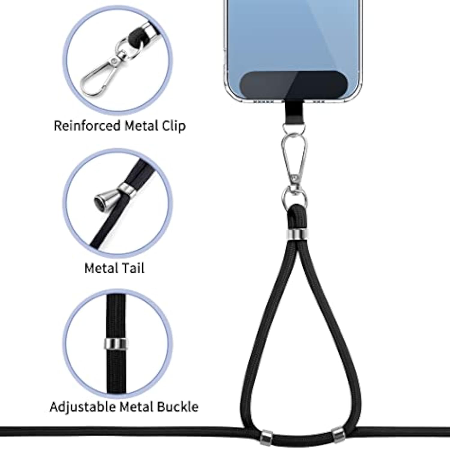 2-Pack Phone Lanyard Set Adjustable Neck & Wrist Straps with Pads Black