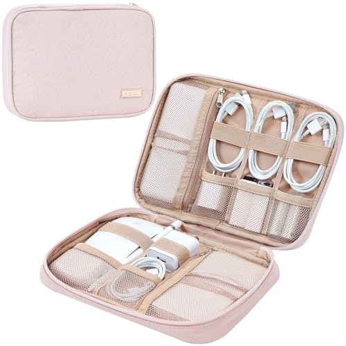 Travel Cord Organizer Case, Tech Electronic Bag, Essentials For Charger, Cable, Phone, Hard Drive, Usb, Sd Card, Pink
