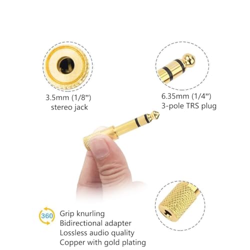 Audio Adapter 6.35mm to 3.5mm Aux: Gold Plated Stereo 1/4 Inch to 1/8-inch TRS Converter