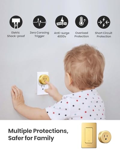 Remote Control Outlet Plug Switch, Buckle Design & Removable Wireless Light Switch, 1500W On Off For Household Appliances, 300 Ft, No Wiring No Wifi, Programmable, Golden