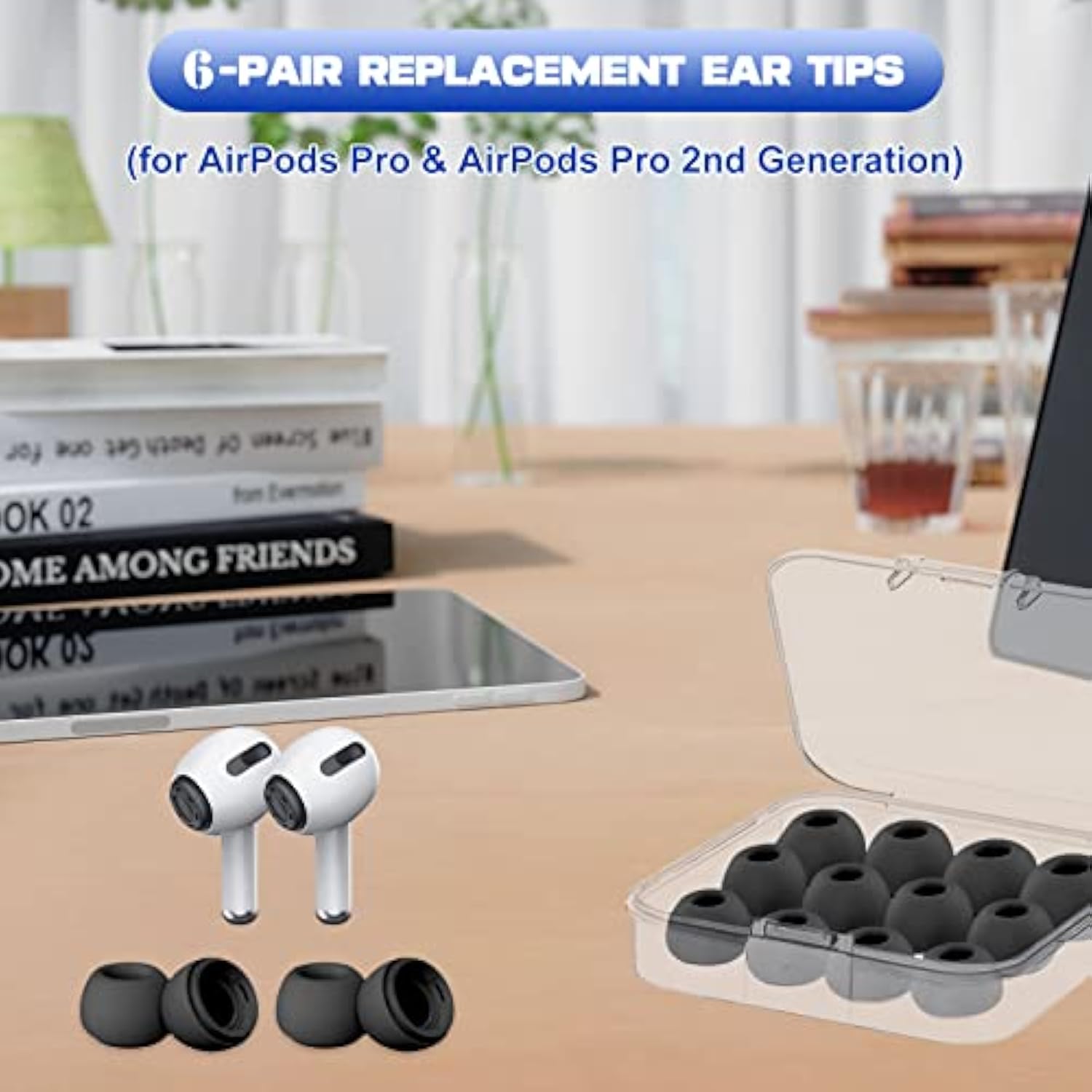 6 Pairs Airpod Pro Ear Tip Noise Cancellation, Replacement Ear Tips For Airpods Pro 2 With Case, Soft Silicone Earbuds Tips For Long Time Use, White, S/M/L (Black)