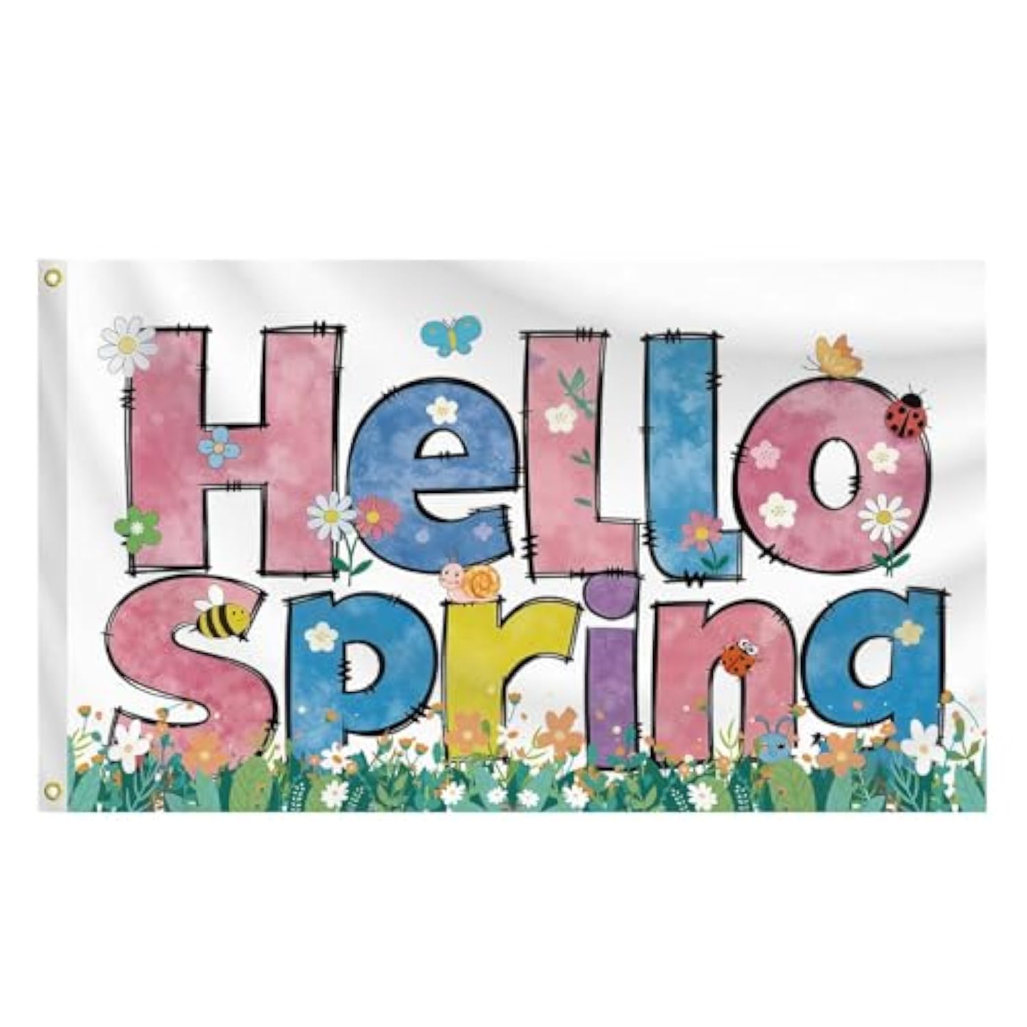 Hello Spring Flag Seasonal Welcome Flower Spring Flags For Outside 3X5Ft With 2 Brass Grommets For Outdoor Garden,Lawn,Yard Home Decorations (Da)