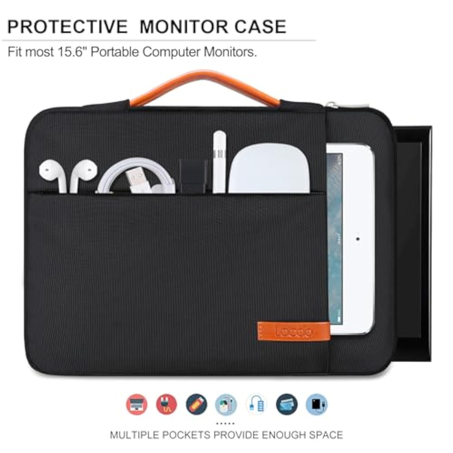 15.6 Inch Portable Monitor Case For Most 15.6 Inch Portable External Monitor, For Computer Laptop External Display Protective Carrying Sleeve Bag With Accessory Pocket, Black