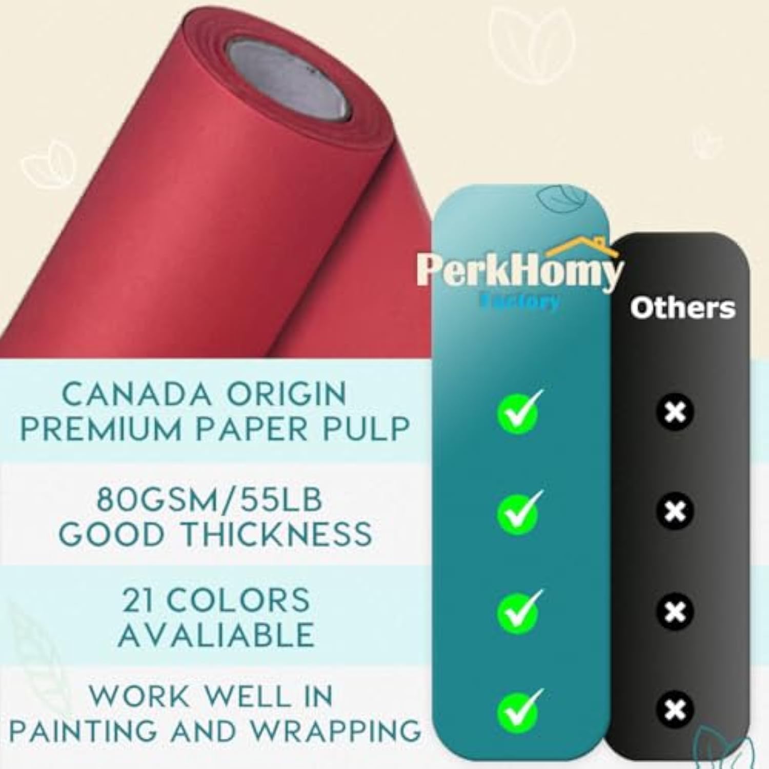 Perkhomy Red Kraft Paper Roll 17.5" X 960" (80') For Gift Wrapping Bulletin Board Bouquet Flower Kids Wall Art Craft Packing Moving Parcel Postal Floor Covering Table Runner 80Gsm 55Lb (Red,