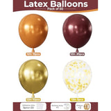 Fall Thanksgiving Balloons 12Inch Burgundy Orange Gold Confetti Balloons for Autumn Party Decor