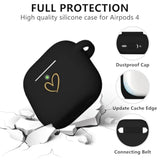 Compatible Airpods 4 Case Cover, Soft Silicone Case With Gold Heart Pattern For Airpods 4Th Generation With Cute Butterfly Keychain For Girls Women (Black)
