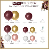 142Pcs Burgundy Balloon Arch Garland Kit With Metallic Rose Gold Maroon Gold Balloons For Birthday Baby Shower Valentines Day Bridal Shower Wedding Engagement Bachelorette Party Decorations