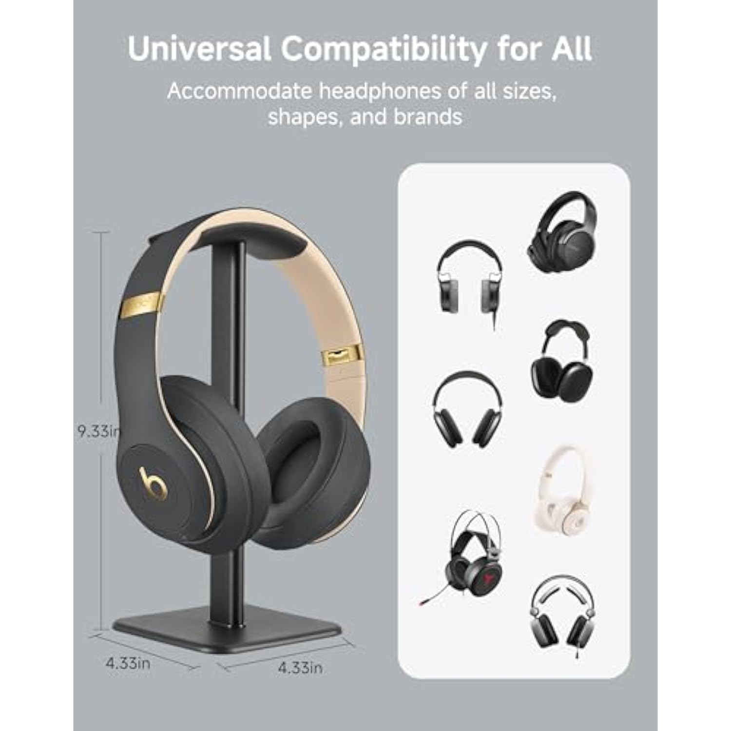 Headset Stand - Headphone Holder For Desk With Aluminum Hanger Compatible With All Over-Ear On-Ear Computer Xbox One Ps5 Ps4 Pc Game Telephone Headsets (Black)
