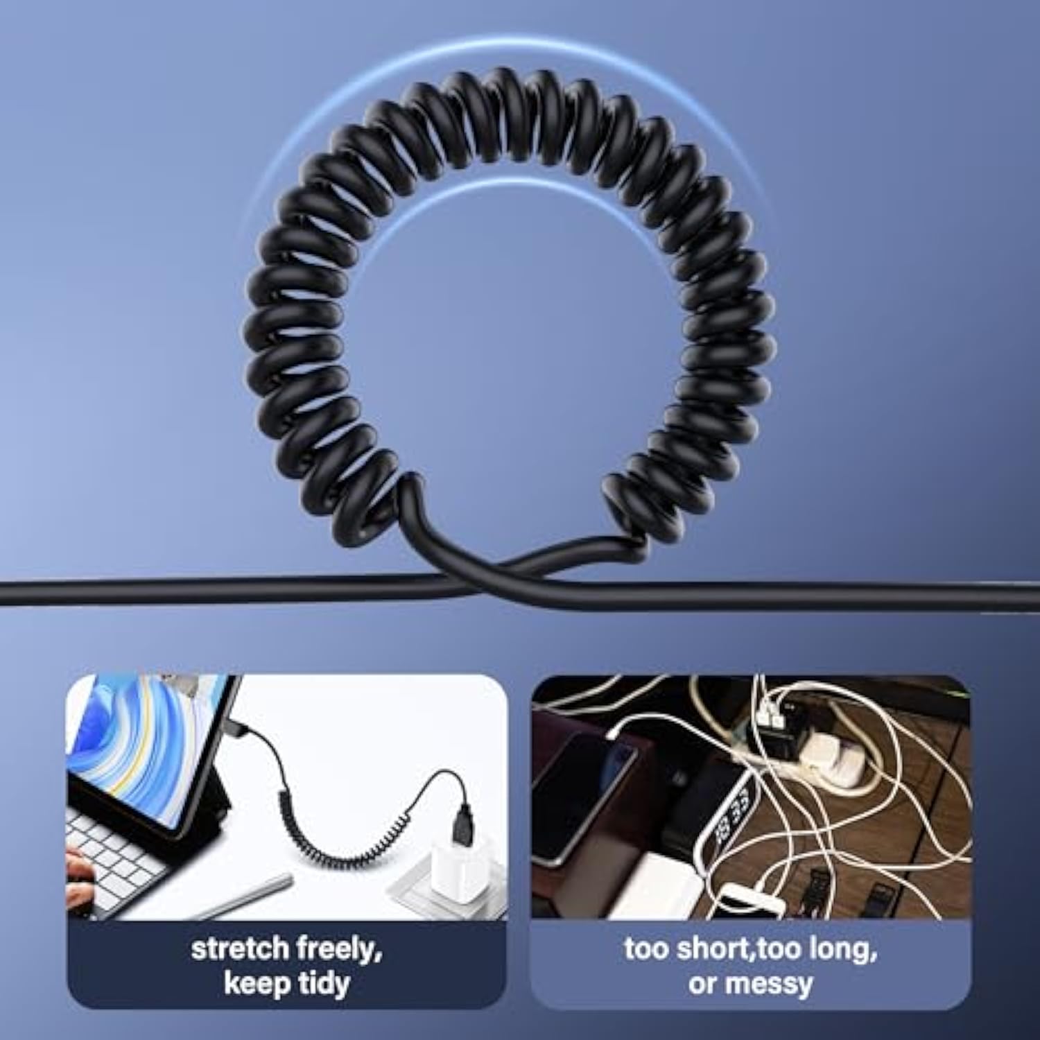 Usb Type C Coiled Cable 5Gbps Retractable 90 Degree Usb3.0 To Usb C Charging Cable And Data Transfer For Phone, Tablet, Other Usb C Devices (M To D)