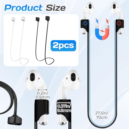 AirPods Accessories 2PCS Magnetic Anti-Lost Straps Soft Silicone Sports Lanyard Ultra Strong Magnetic Neck Rope Cord Compatible with AirPods 1&2 Pro