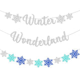 Silver Blue Winter Wonderland Party Decorations Snowflakes Banner Hanging Paper Garland Bunting Sign For Frozen Merry Christmas New Year Wall Fireplace Home Accessories Supplies