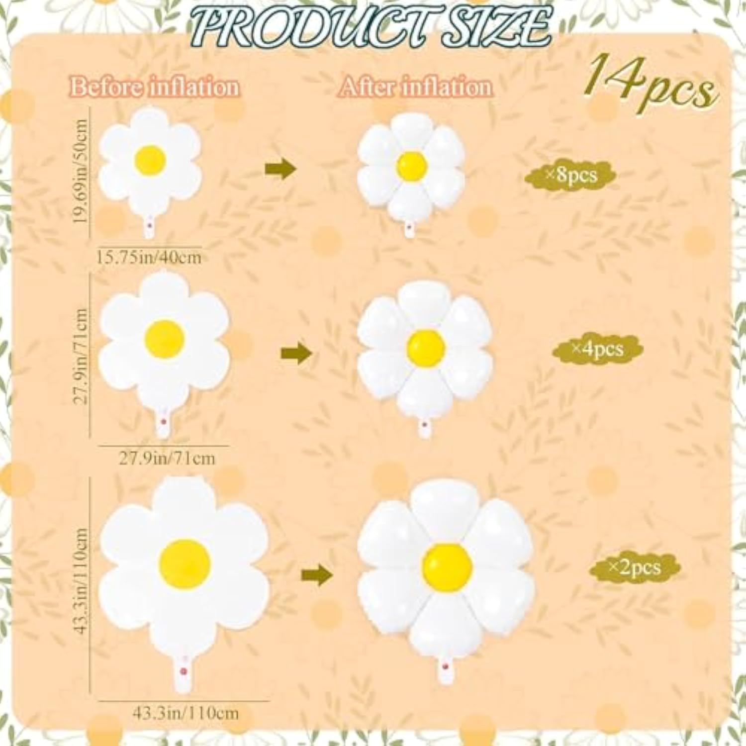 Daisy Balloons- 14Pcs Daisy Flower Foil Balloons For One Or Two Groovy Party Decorations Girls Daisy Themed Birthday Party Baby Shower Wedding Balloon Decorations White