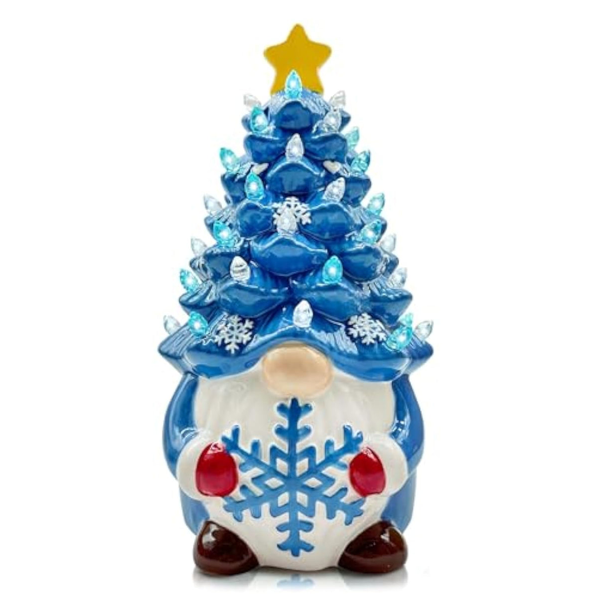 Ceramic Christmas Tree, Christmas Gnomes Decorations For Table Indoor, Blue Gnome Lighted Ceramic Tree Decor