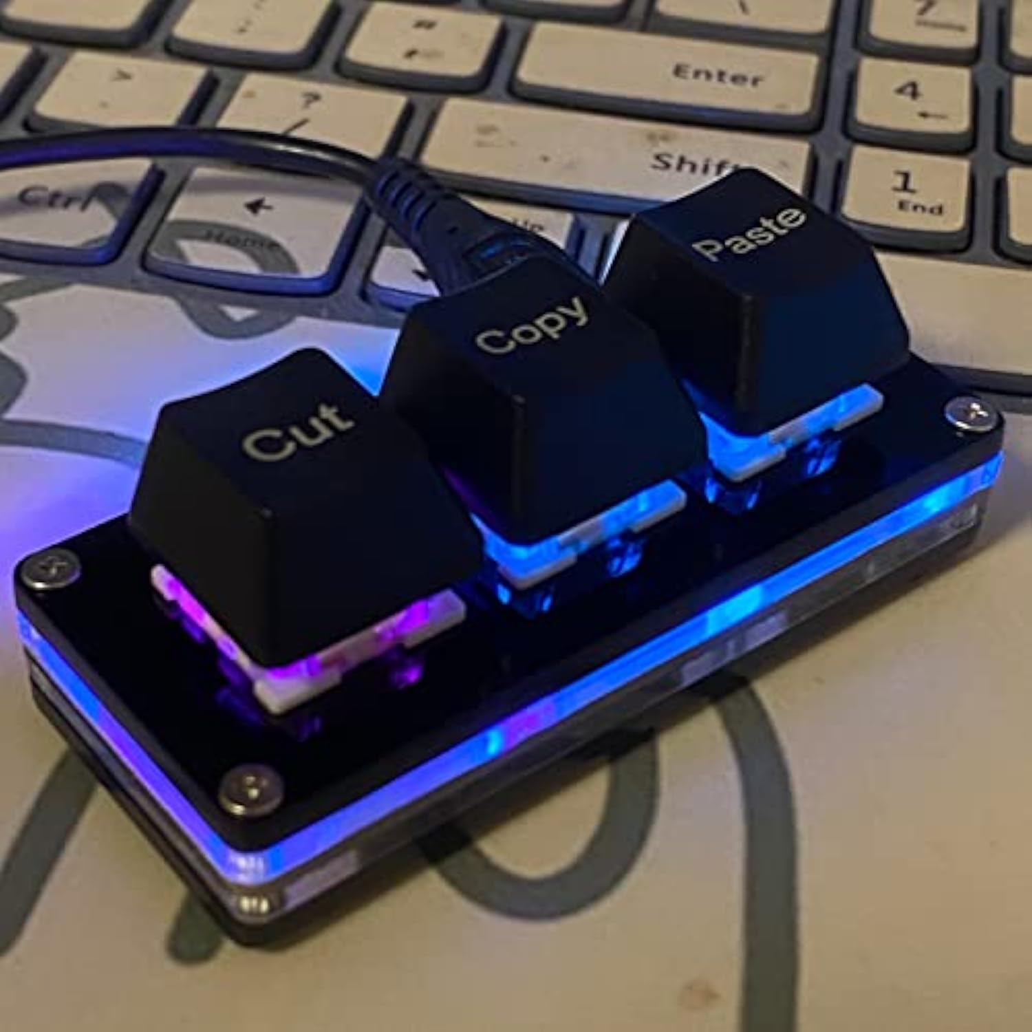 Mini 3-Key Cut Copy Paste Keyboard Ctrl X C V Shortcut One Handed Keyboard Rgb