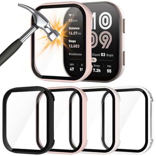 Case Compatible with Amazfit Bip 6 Smart Watch 46mm, 4-Pack Hard PC Cover with HD Tempered Glass Screen Protector Anti-scratch Ultra-thin Shell for