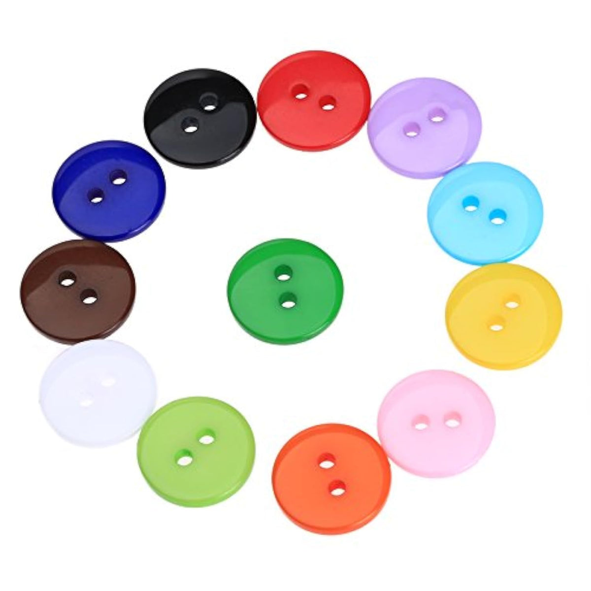 100Pcs 15Mm Mixed Color Round 2 Holes Resin Buttons Craft Buttons For