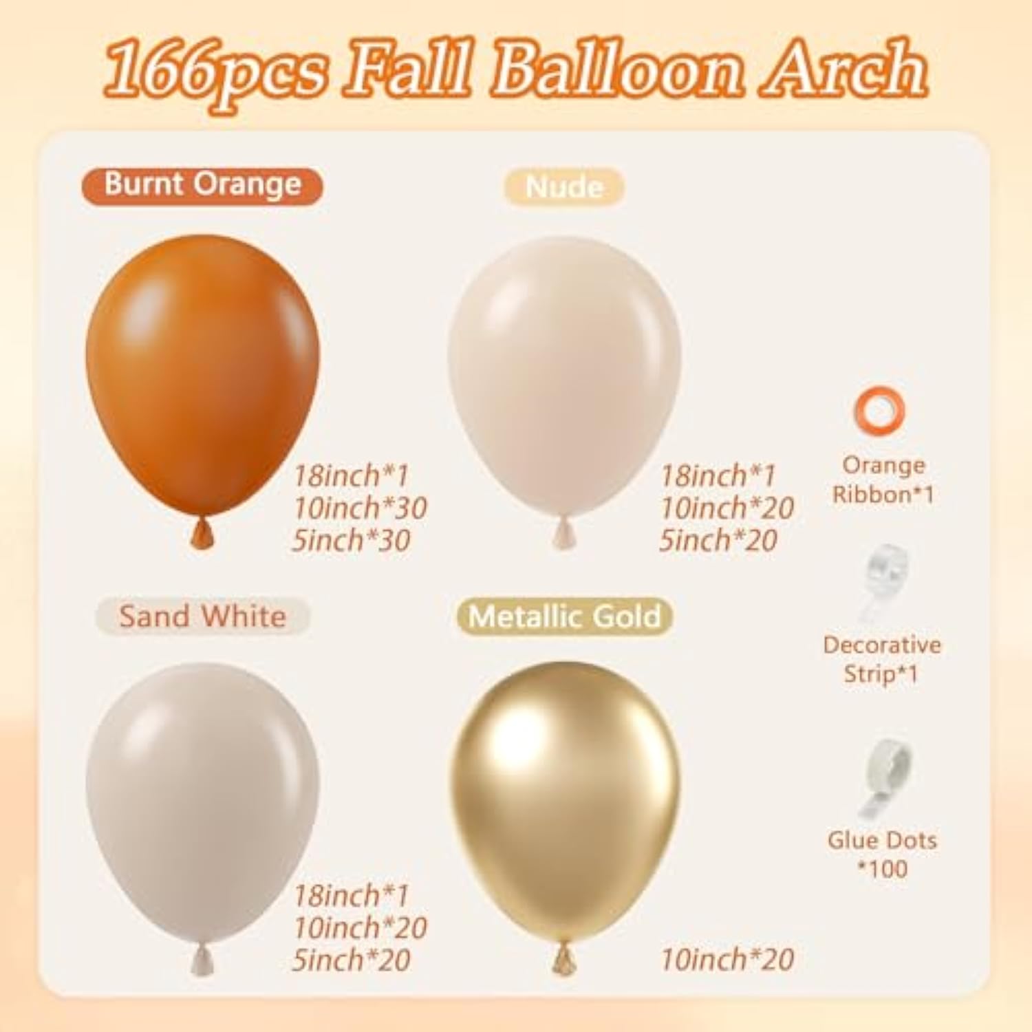Fall Balloon Arch Garland Kit: Burnt Orange, Sand, & Gold - 166pcs