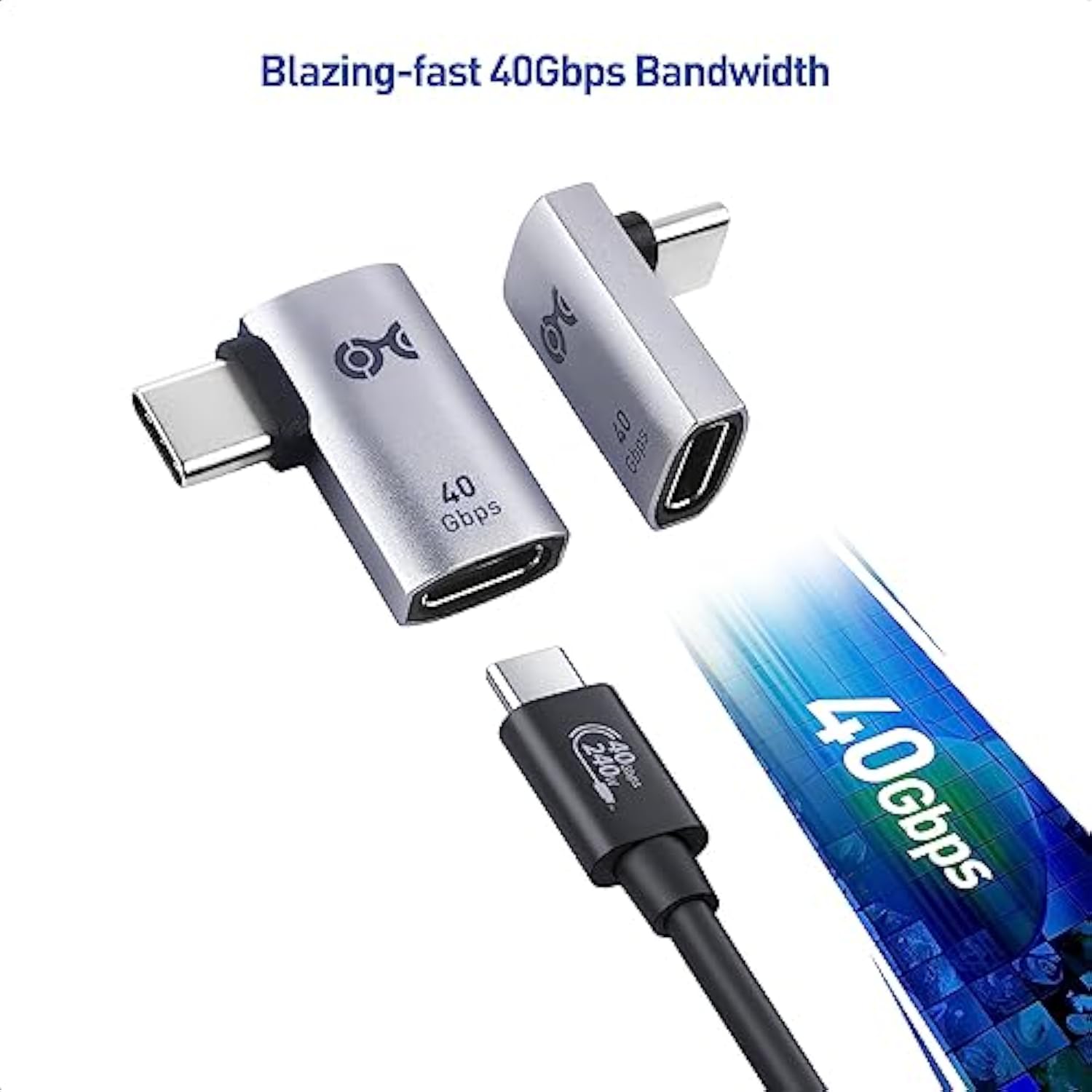 Cable Matters Combo-Pack 40Gbps Right Angle USB-C Adapter Kit with 240W PD (90
