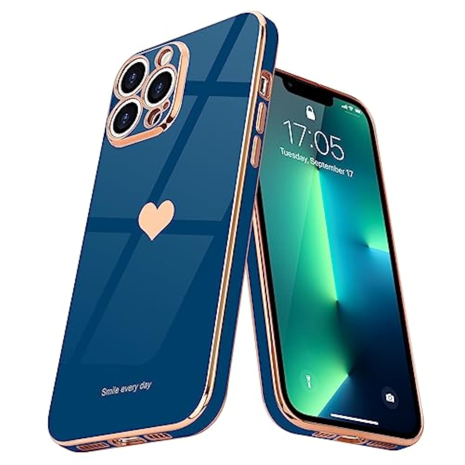 Compatible With Iphone 13 Pro Max Case For Girl Women Cute Love-Heart Luxury Bling Soft Cover Raised Camera Protection Bumper Silicone Shockproof Phone Case For Iphone 13 Pro Max, Royal Blue
