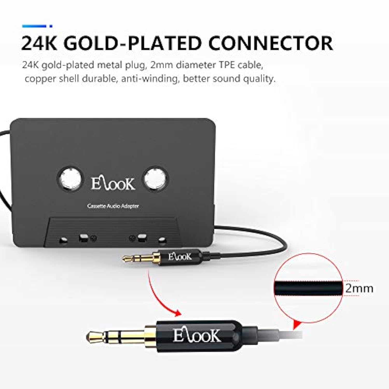 Car Cassette Aux Adapter Kit, With A Smartphone To 3.5 Mm Headphone Jack Adapter For Phone, Mp3 Ect. Black