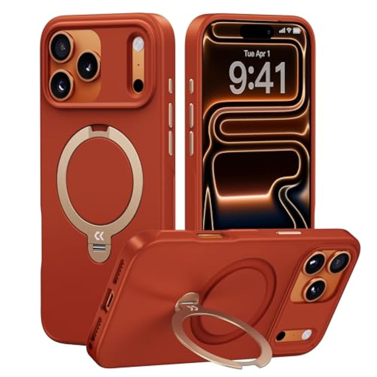Twilight Orange Designed For Iphone 17 Pro Max Case With Spin Magnetic Stand [16Ft Military Protection] [Non-Slip Edge] [Fit For Magsafe] Shockproof For Iphone 17 Promax Case With Stand 6.9''
