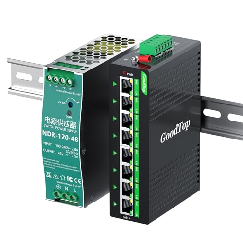 Industrial 8 Port Gigabit Poe++ Switch, 8 X 90W Ports @120W, With Power Supply, Din-Rail Mount, For Ptz Cameras, Voip Phones, Wireless Aps