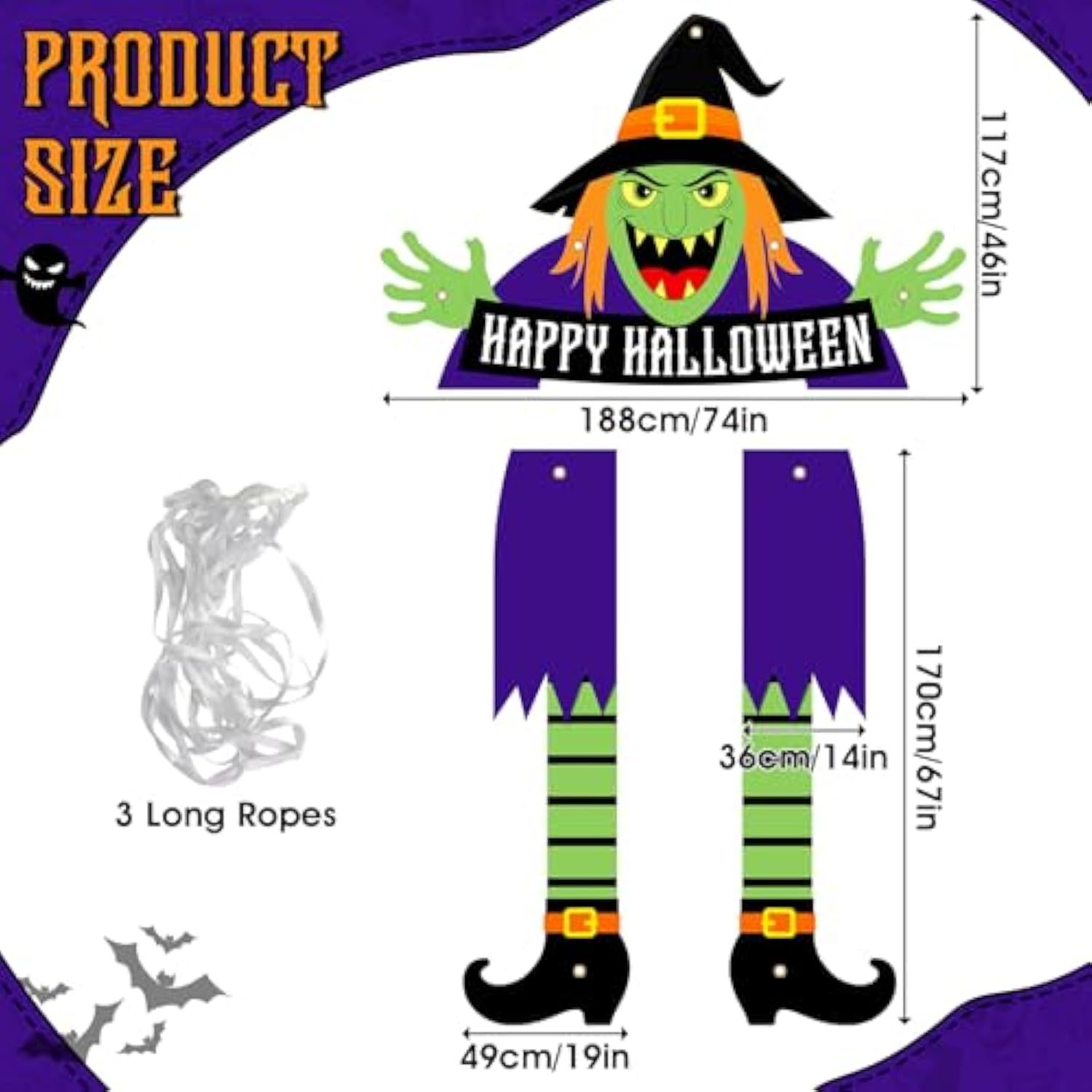 Halloween Witch Porch Banner Fabric Door Sign for Outdoor Party Photo Booth Backdrop Decor