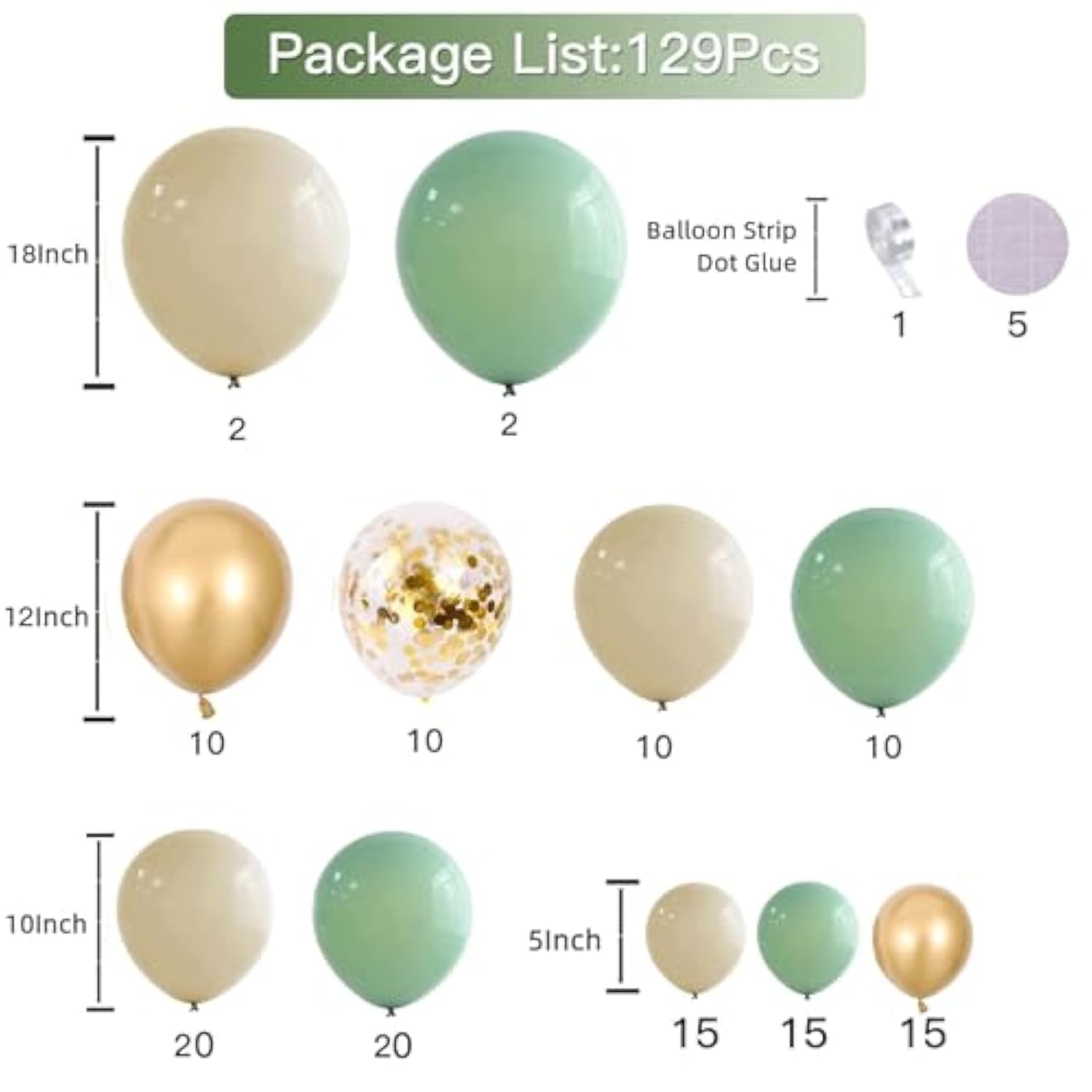 Sage Green Balloon Arch Kit: Gold & White Confetti - Party Decor