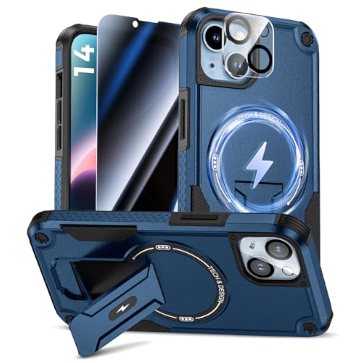 3 in 1 iPhone 14 Case with Blue Privacy Screen Protector