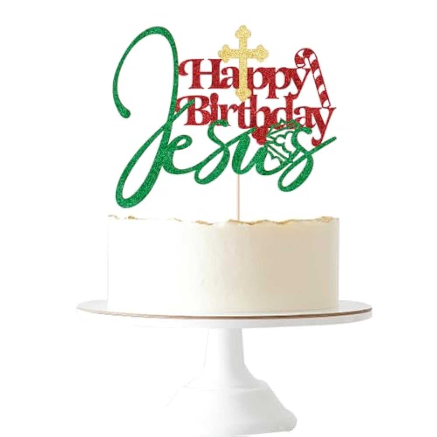 Glitter Happy Birthday Jesus Cake Topper - Jesus Birthday, Good Friday/Kids Adults Birthday Party Cake Decoration, Christmas Holidays Winter Party Supplies
