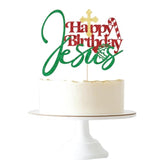 Glitter Happy Birthday Jesus Cake Topper - Jesus Birthday, Good Friday/Kids Adults Birthday Party Cake Decoration, Christmas Holidays Winter Party Supplies