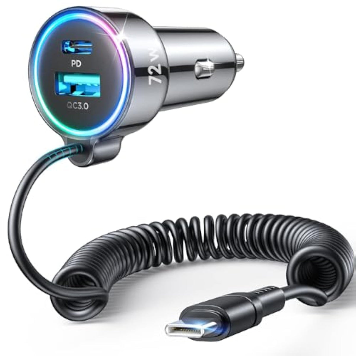 Usb C 72W Car Charger For Iphone 17/16 Pro Max, Pd & Qc3.0 W/5 Ft 36W Type C Coiled Cable, Fast Car Phone Charger Adapter For Iphone 17Air/15 Pro, Samsung Galaxy S25/S24/S23, Pixel 10/Lg/Android, Ipad