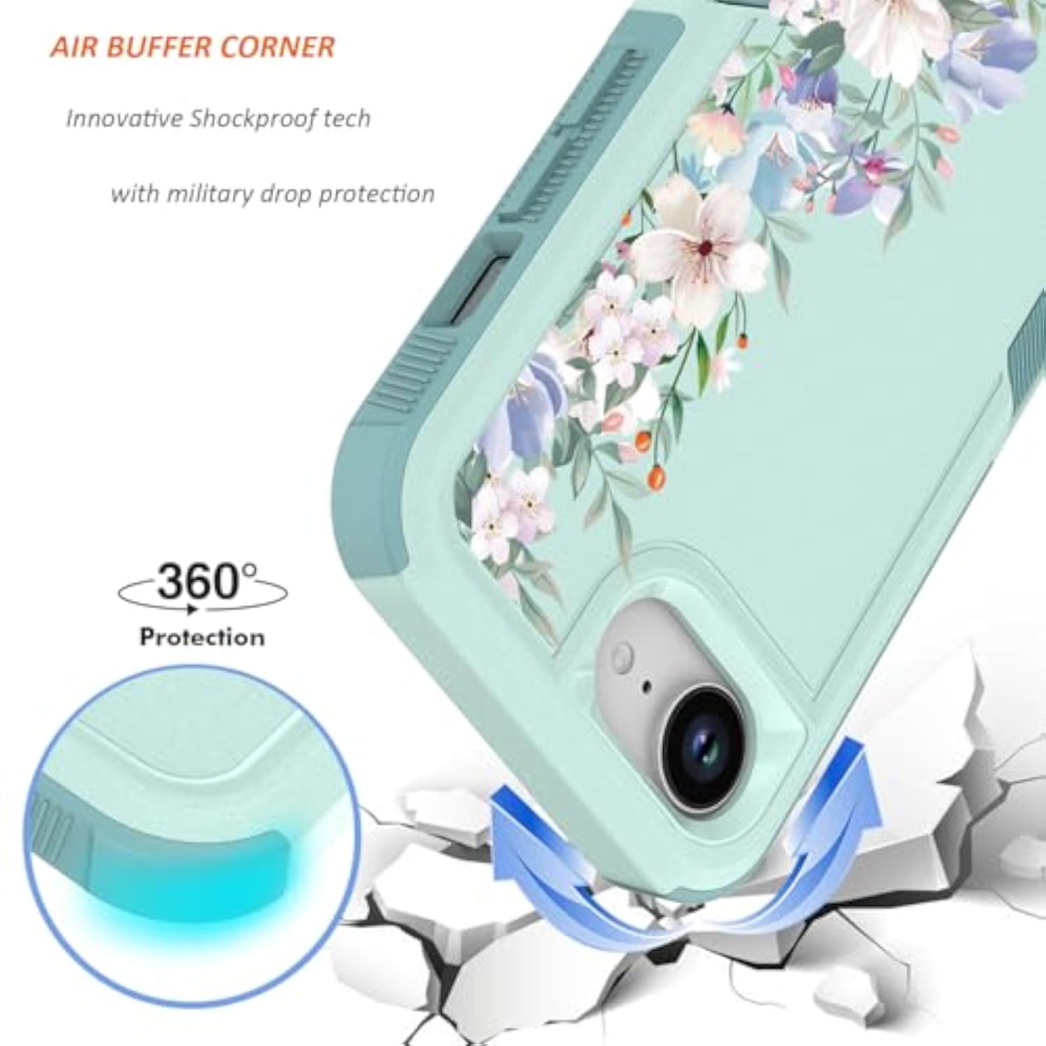 Mint Green and Magnolia Floral Design for iPhone 16e and 17e Cases