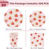 Strawberry Party Tableware Set - 200Pcs Birthday Supplies Disposable Paper Plates Dinnerware Set For 50 Guests Baby Shower Fruit 1St