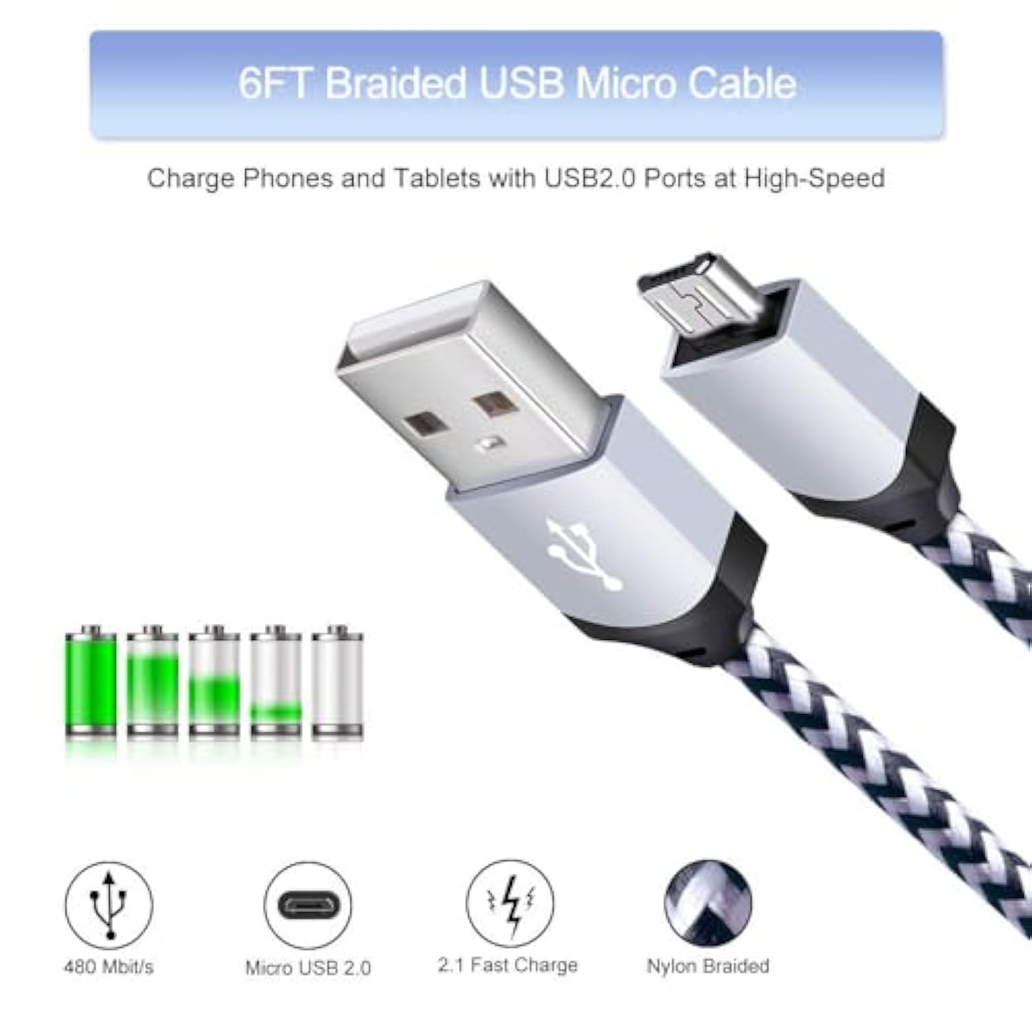 Usb Wall Charger Micro Usb Cable,4Kit Charging Block Usb Charger Cube Plug With Android Micro Cord Cable Compatible Samsung Galaxy S7 Edge A10 A6 M10 J7 J8 S6 S5 Note 5 4, Lg, Htc, Moto, Android Phone