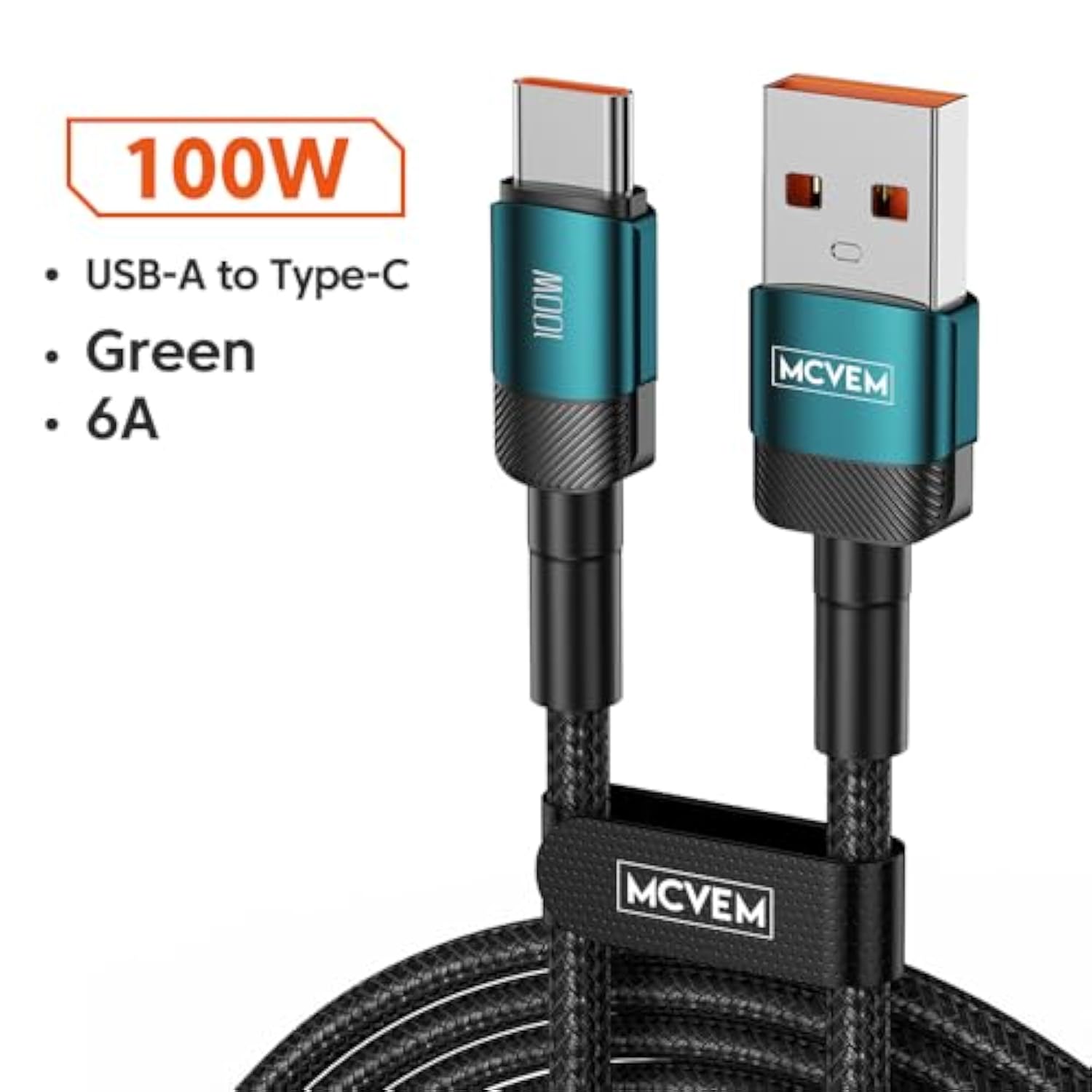 100W Usb A To C Fast Charging Data Cable 3.3 Feet Usb To Usb C Cable For Android Charging, Ipad, Iphone 15, Devices With Usbc Charging - Usba To C Braided Cable With Blue Metal Ends