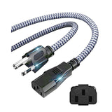 Power Cord-3 Prong Power Cable 10A 250V Ac Power Cable 6.6Ft/2M Nylon Braided Replacement 3 Pin Power Cord For Computer, Monitor, Printer,Tv, Pc,Projector,Power Supply Cable