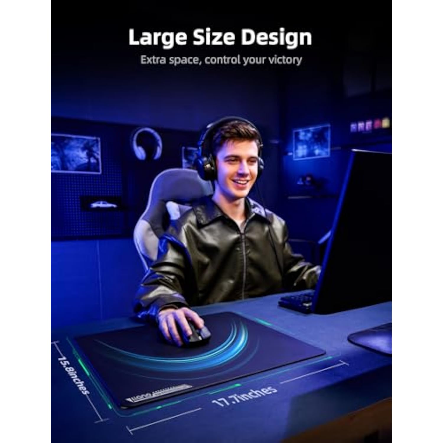 Mp001 Tempered Glass Gaming Mousepad For Fps Gamers, 17.7”X15.8” Large Ultra-Smooth 0.85?m Micro-Etched Surface, 3Mm Thick, Non-Slip Base, Compatible With Viper/G502, Large