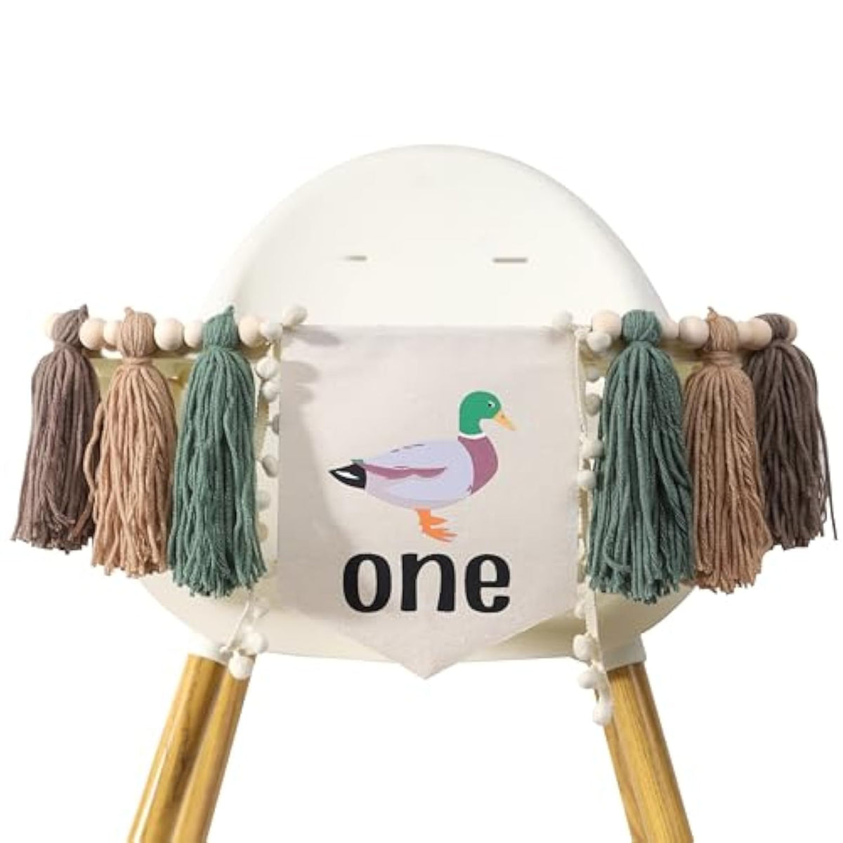 Lucky Duck Tassel High Chair Banner - Mallard Duck & Duckling 1St Birthday Party Decorations